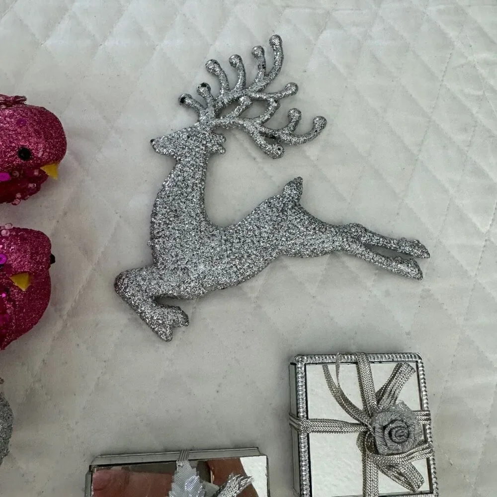 Christmas Ornaments Birds, Mirrored Gift boxes, Reindeer, Orchid